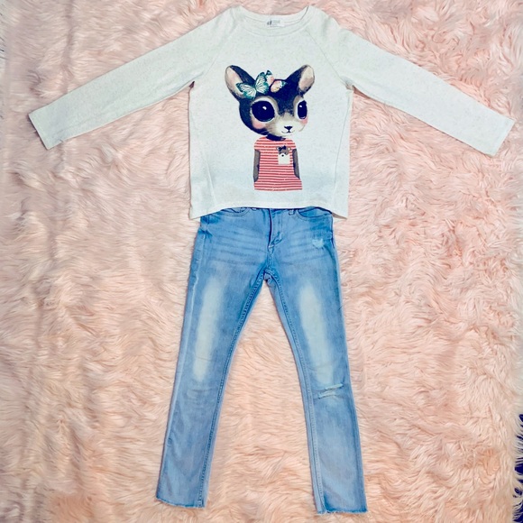Jeans + 2 Long Sleeve Tops For Girl Size 7 Years - Picture 3 of 16